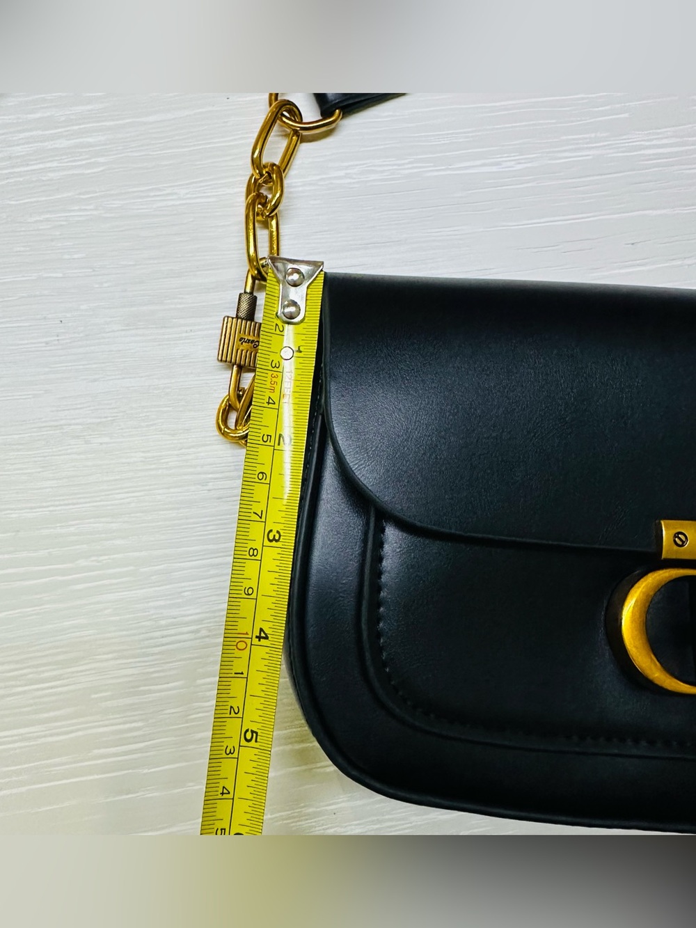 Black PU Leather Shoulder Bag with Gold Hardware - Picture 9 of 10
